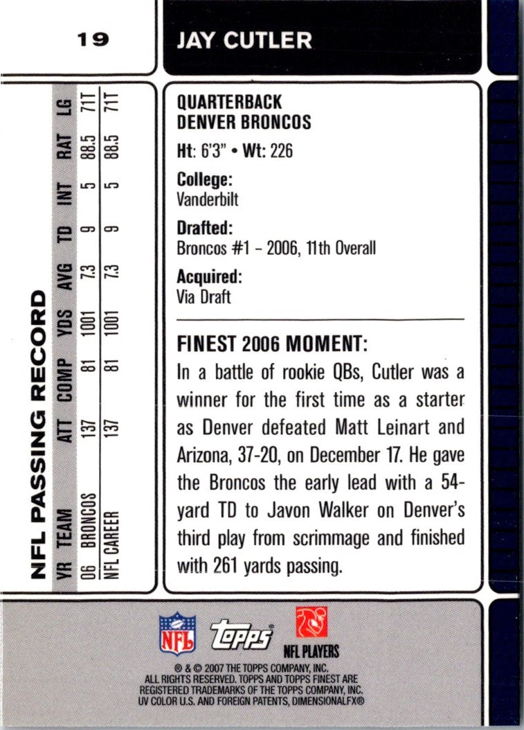 2007 Finest Jay Cutler