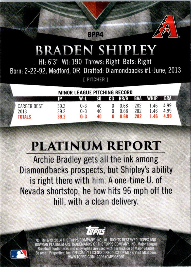 2014 Bowman Platinum Prospects Braden Shipley