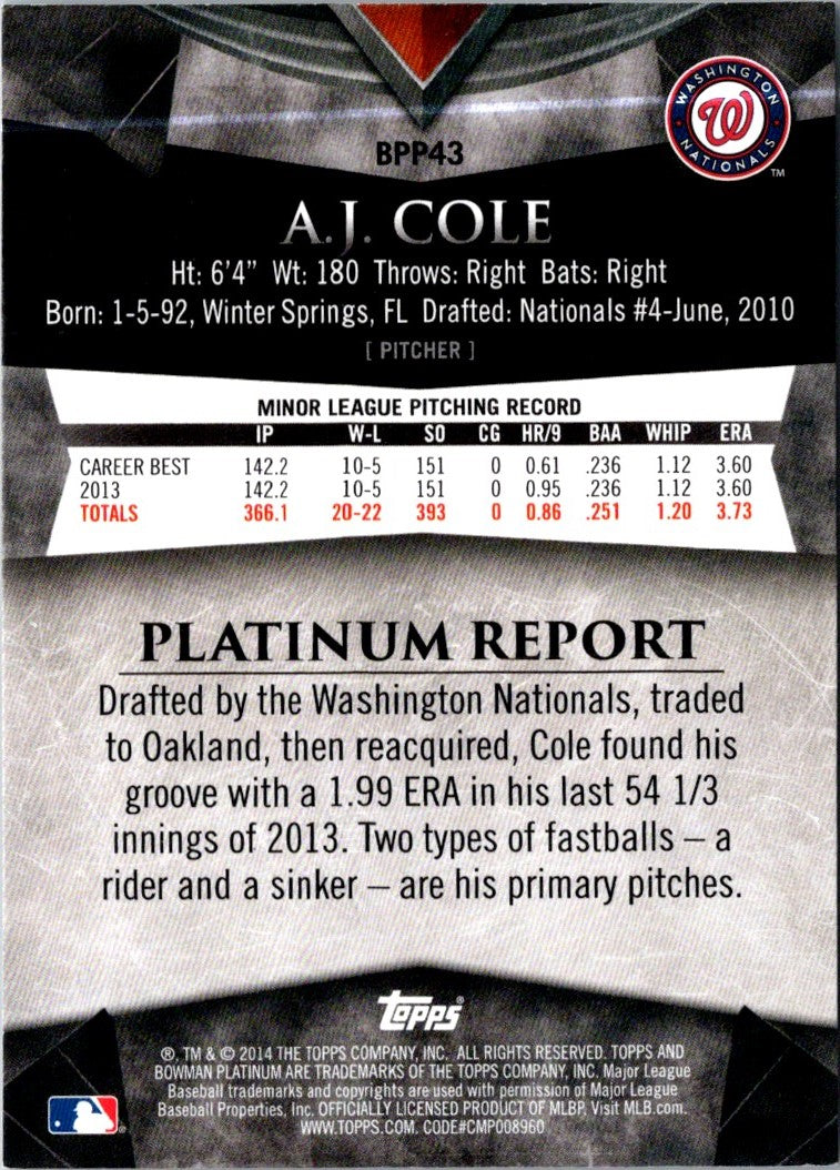 2014 Bowman Platinum Prospects A.J. Cole