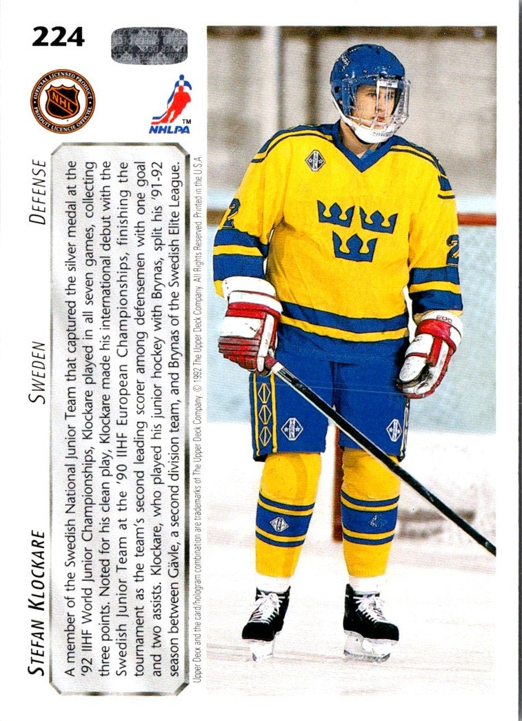 1992 Upper Deck Stefan Klockare