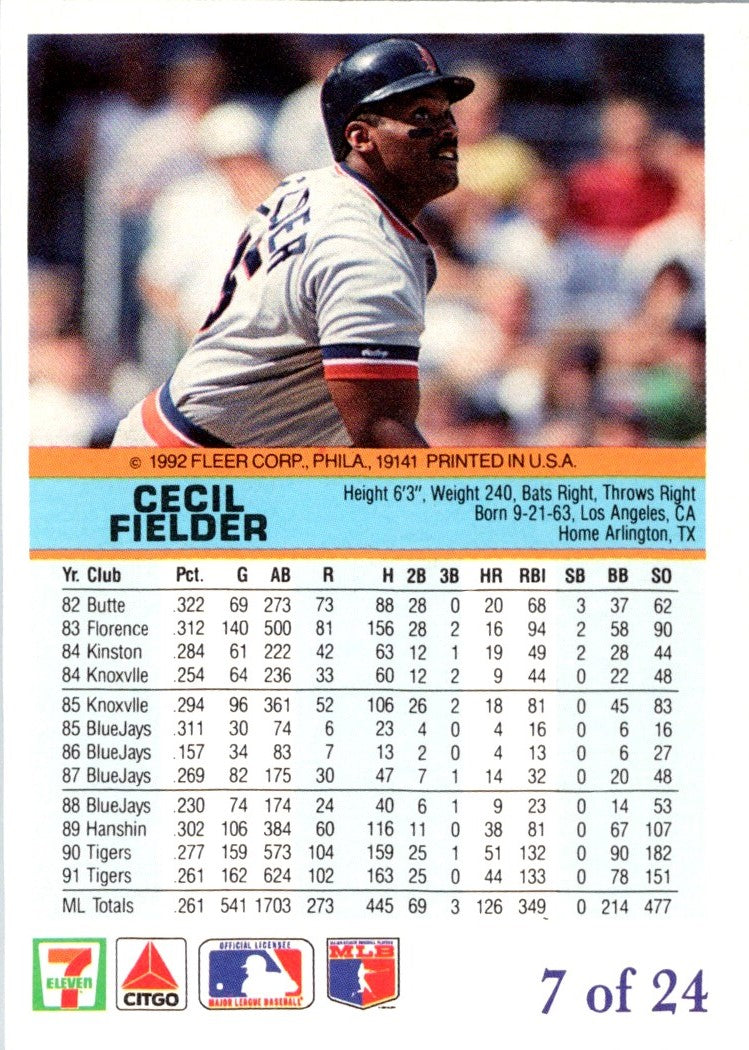 1992 Fleer 7 Eleven/Citgo The Performer Cecil Fielder