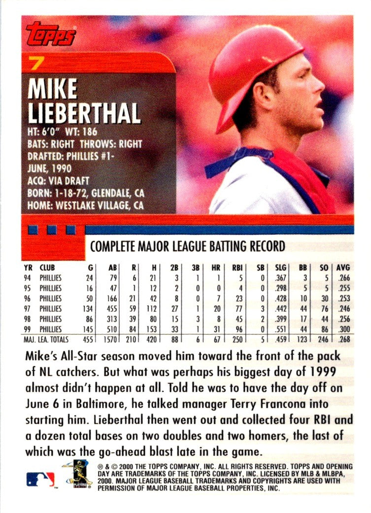 2000 Topps Opening Day Mike Lieberthal