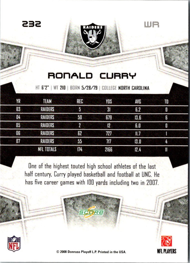 2008 Score Super Bowl XLIII Ronald Curry