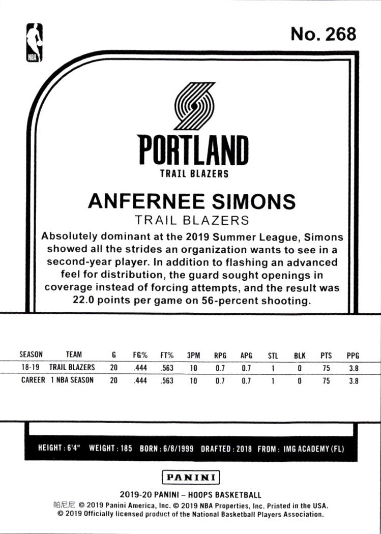 2019 Hoops Anfernee Simons