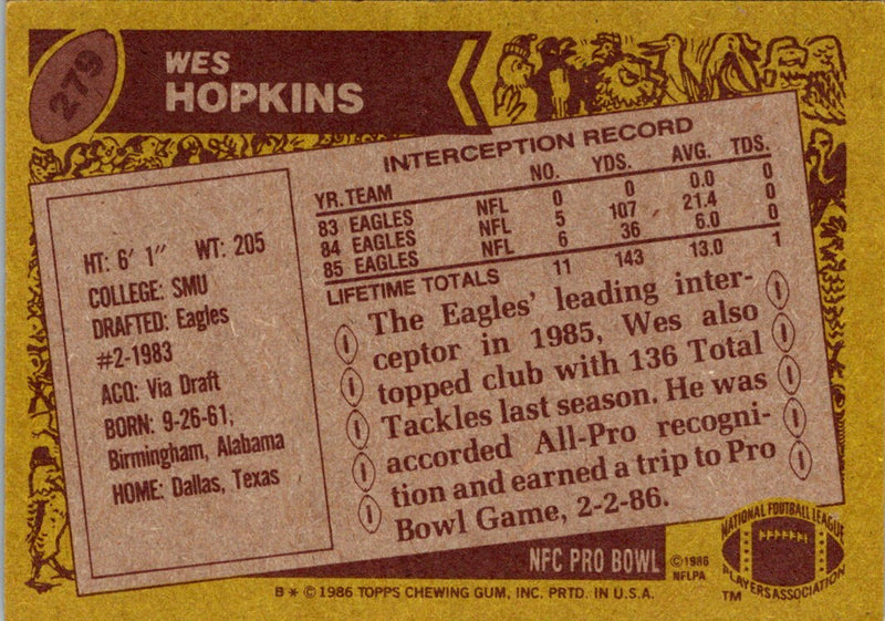 1986 Topps Wes Hopkins