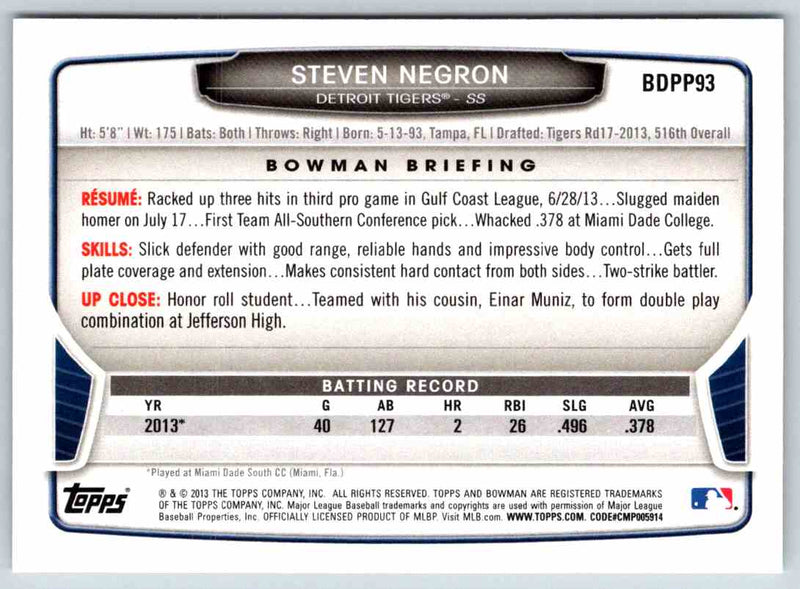 2013 Bowman Steven Negron