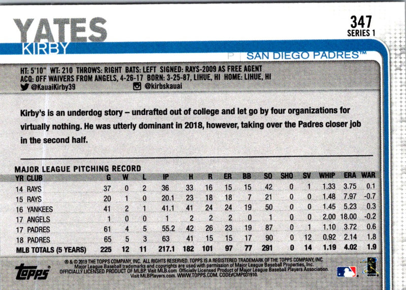 2019 Topps Kirby Yates