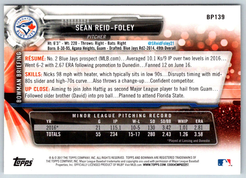 2017 Bowman Prospects Sean Reid-Foley