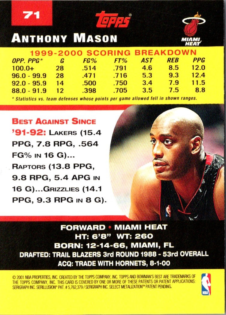 2000 Bowman's Best Anthony Mason