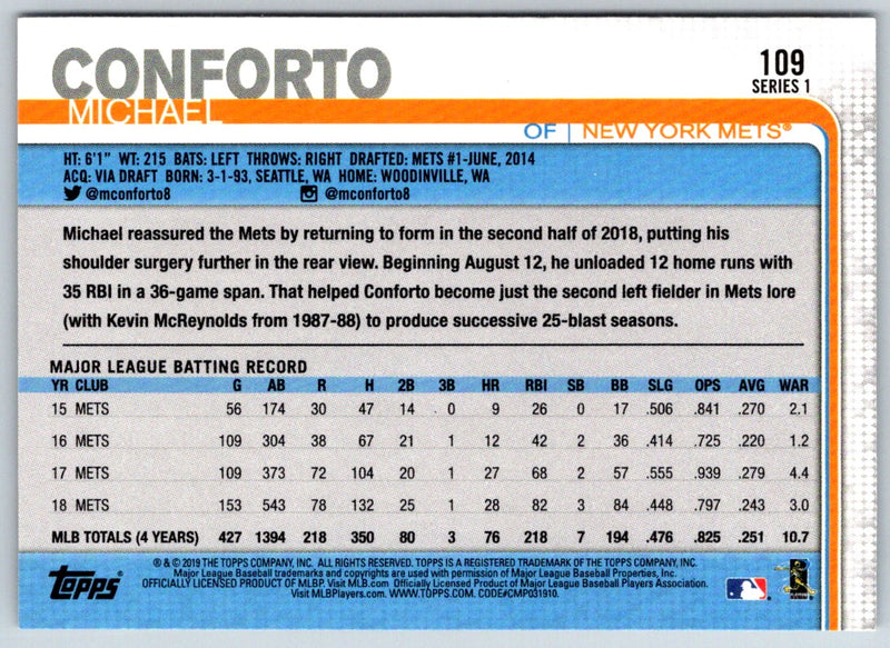 2019 Topps New York Mets Michael Conforto