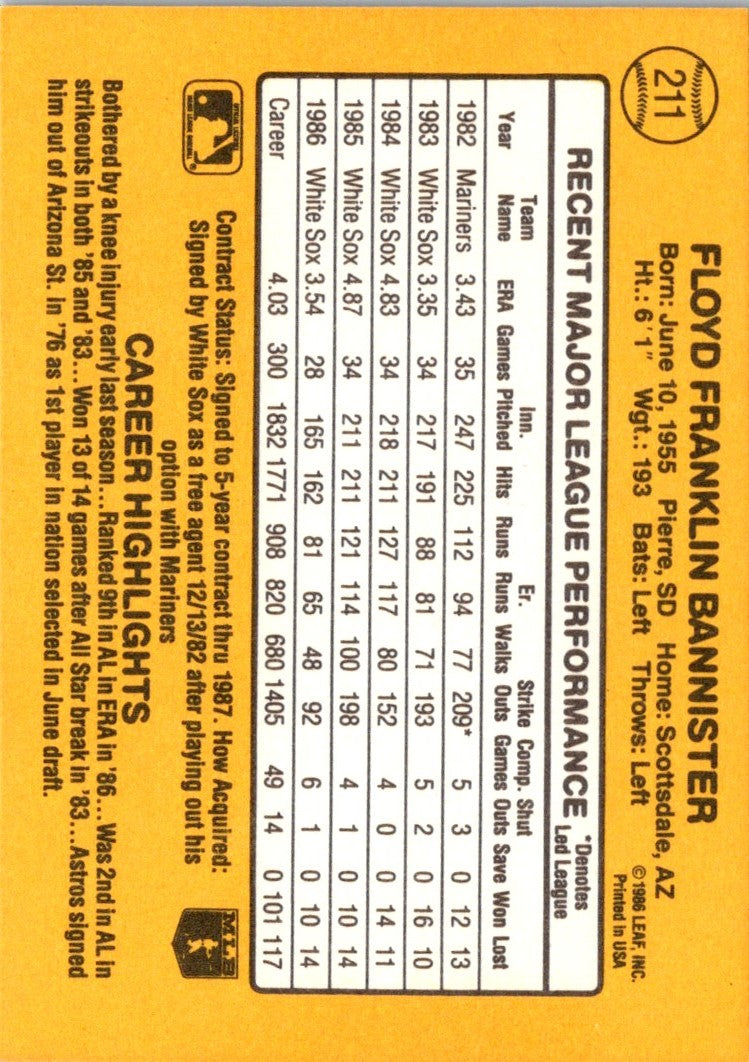 1986 Donruss Floyd Bannister