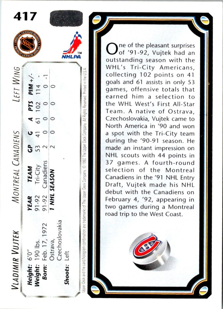 1992 Upper Deck Vladimir Vujtek