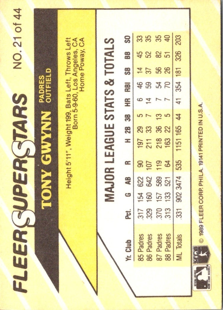 1989 Fleer SuperStars Tony Gwynn