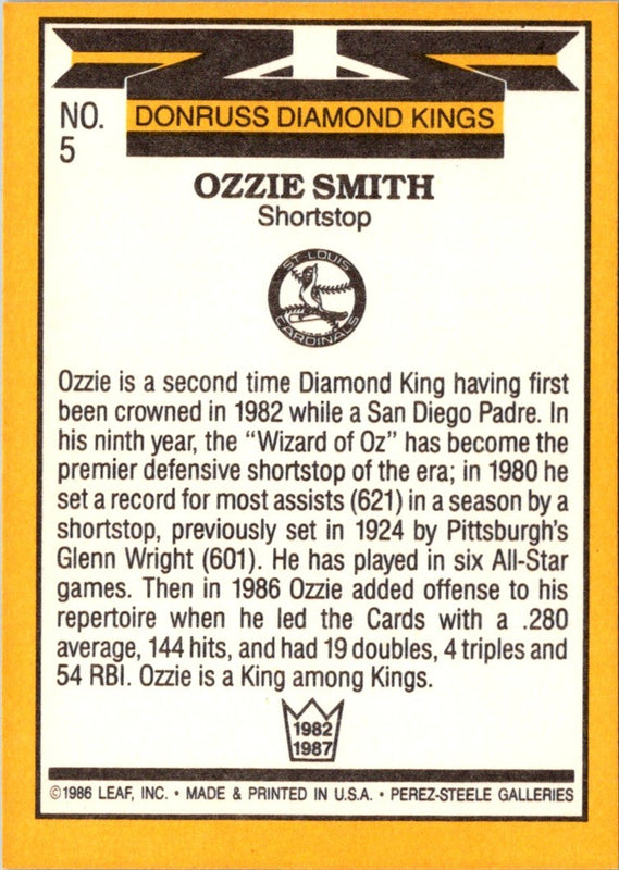 1987 Diamond kings Ozzie Smith #5