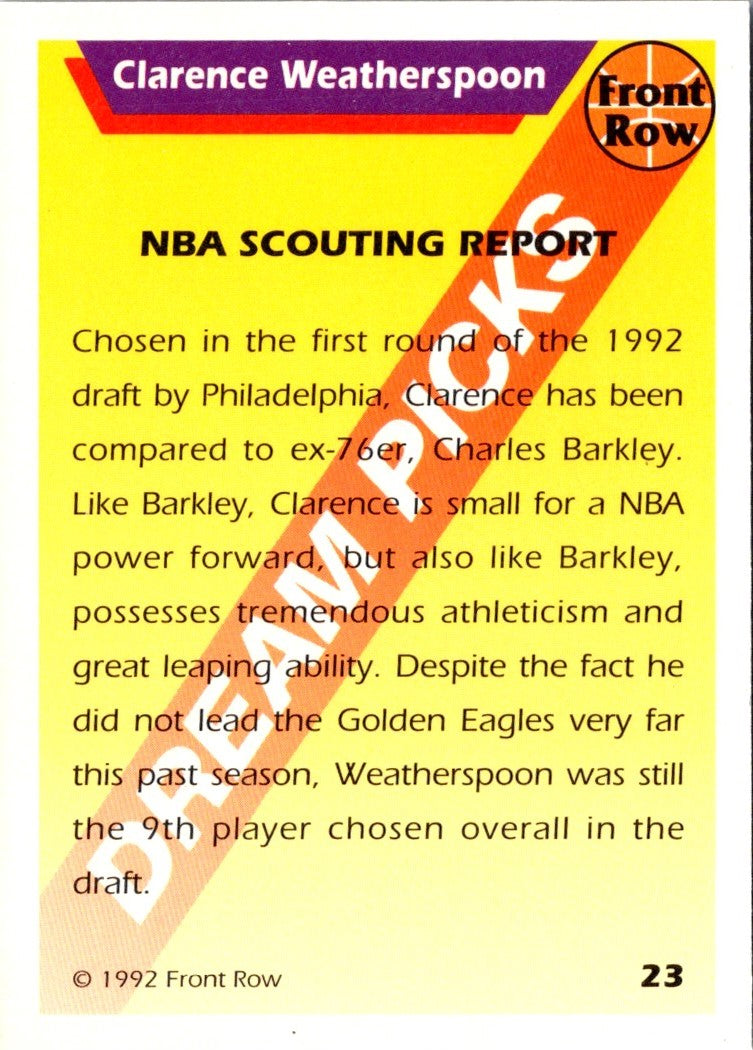 1992 Front Row Dream Picks Clarence Weatherspoon
