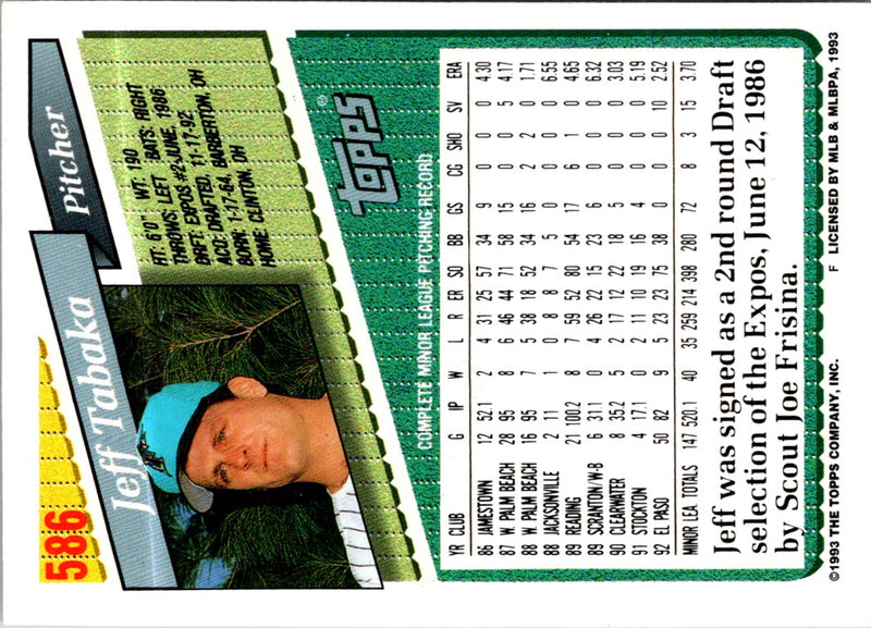 1993 Topps Inaugural Marlins Jeff Tabaka