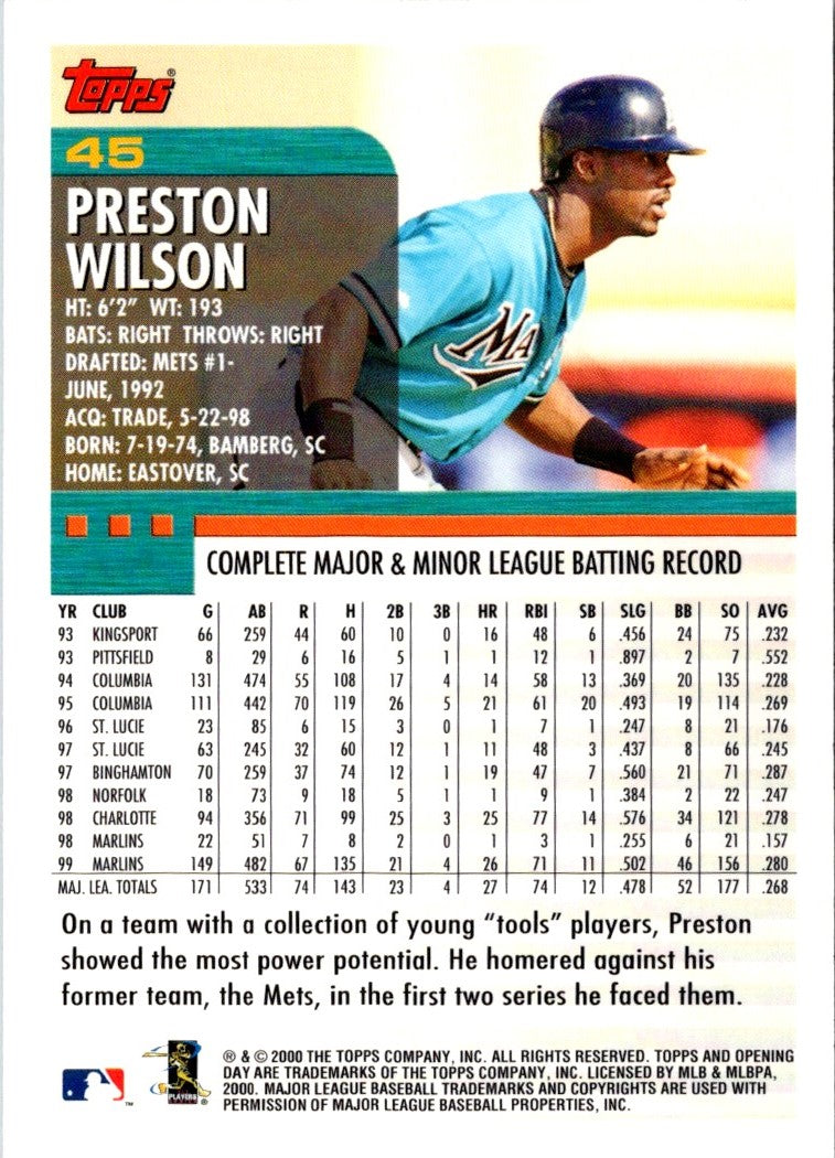 2000 Topps Opening Day Preston Wilson