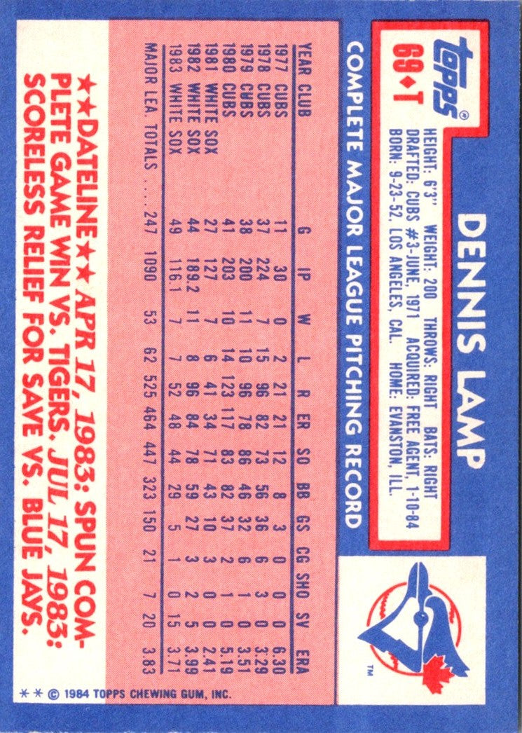 1984 Topps Traded Dennis Lamp