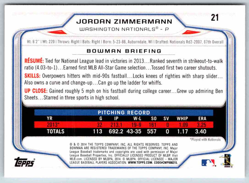 2014 Bowman Jordan Zimmermann