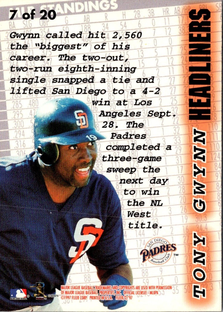 1997 Fleer Headliners Tony Gwynn