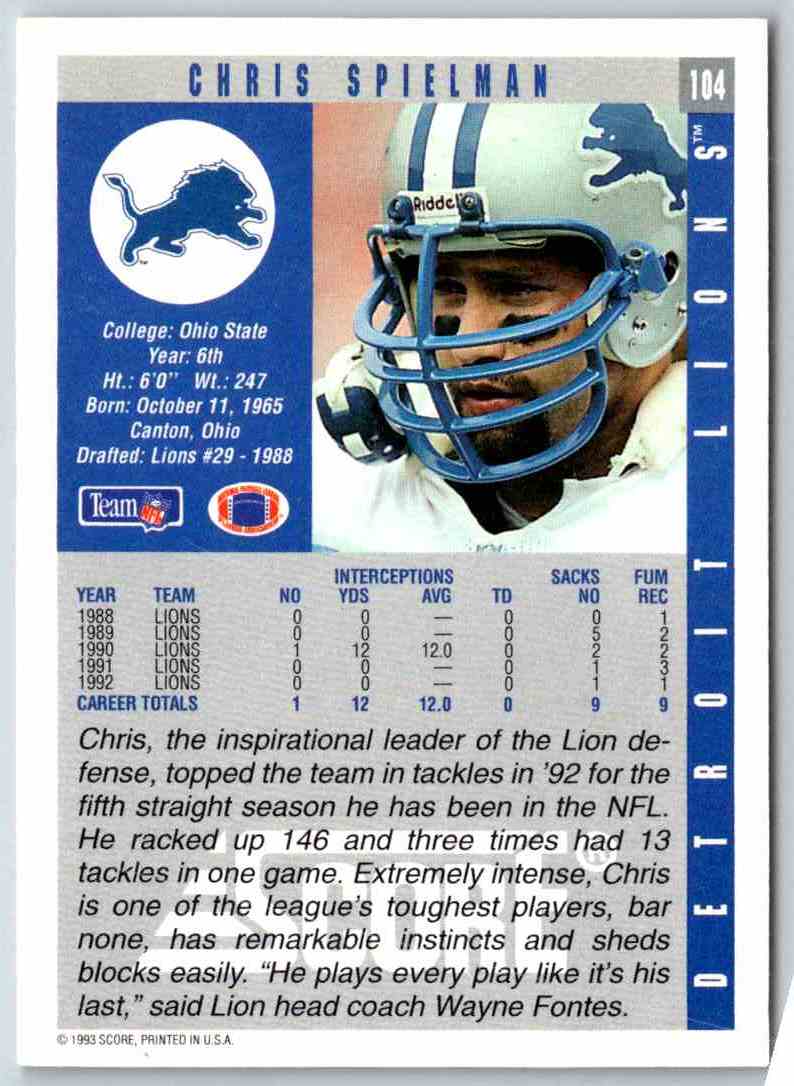 1991 Score Chris Spielman