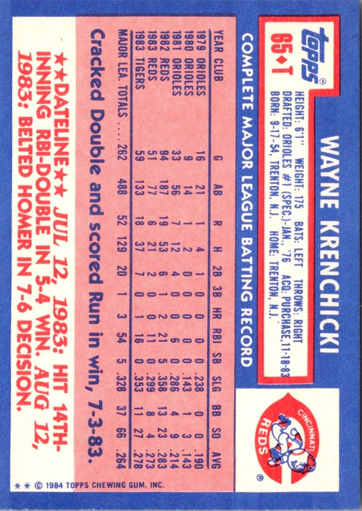 1984 Topps Traded Wayne Krenchicki