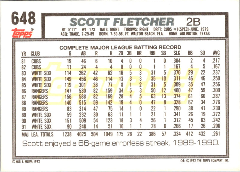 1992 Topps Gold Winners Scott Fletcher