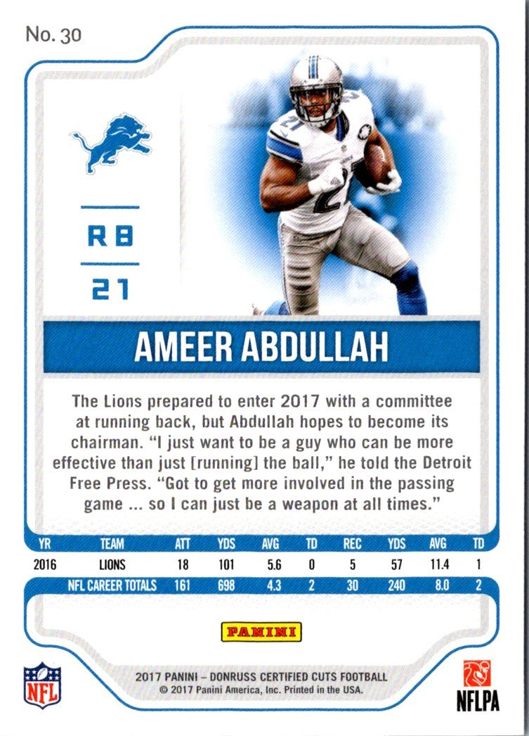 2017 Donruss Certified Cuts Ameer Abdullah