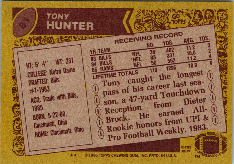 1986 Topps Tony Hunter