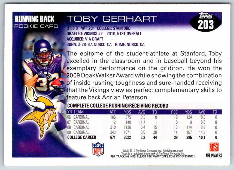 2011 Topps Football Toby Gerhart