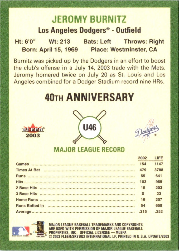 2003 Fleer Tradition Update Jeromy Burnitz