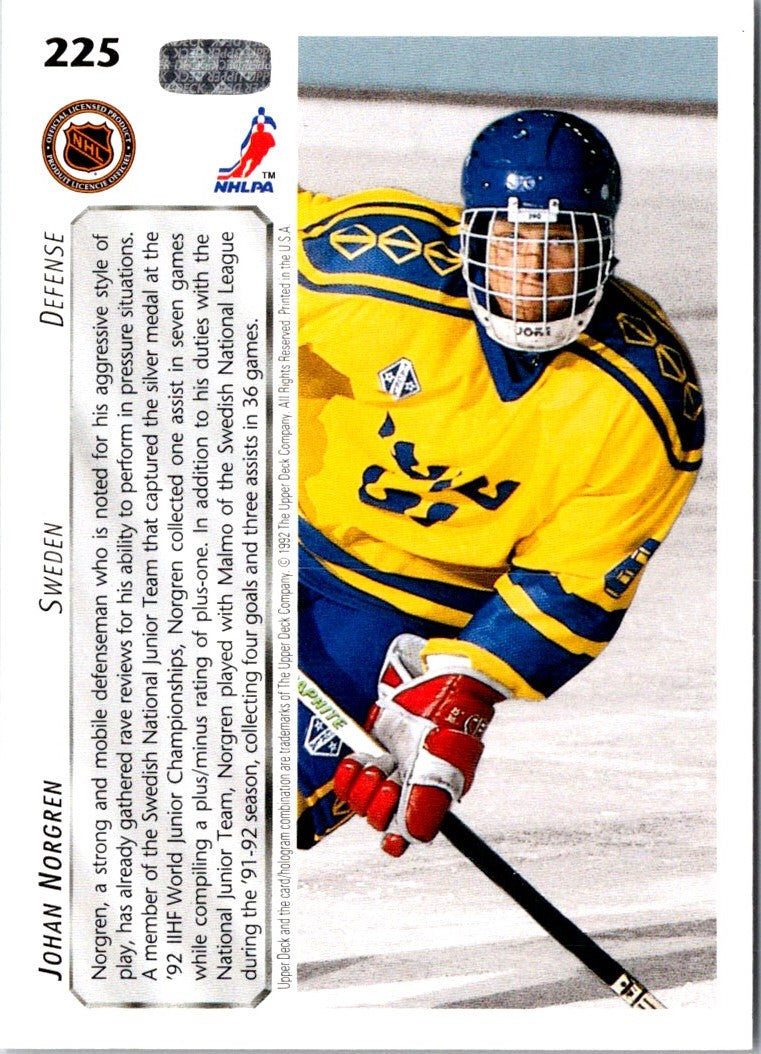 1992 Upper Deck Johan Norgren