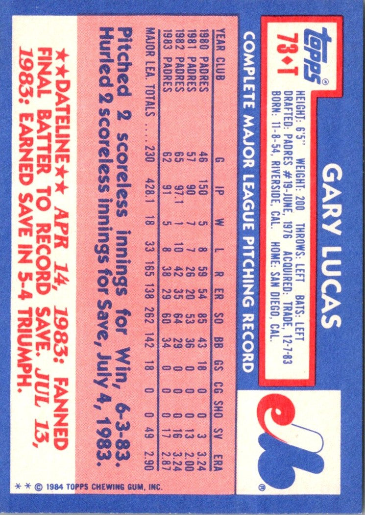 1984 Topps Traded Gary Lucas