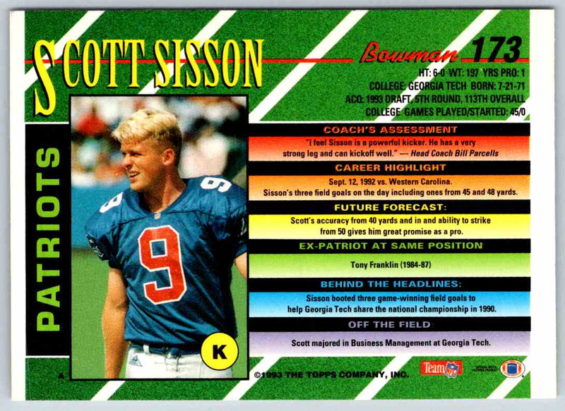 1993 Bowman Football Scott Sisson