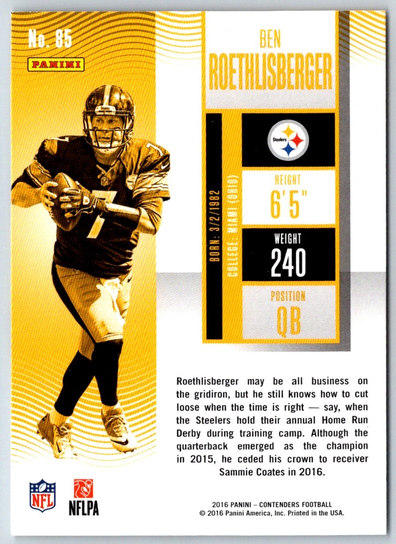 2016 Panini Contenders Ben Roethlisberger