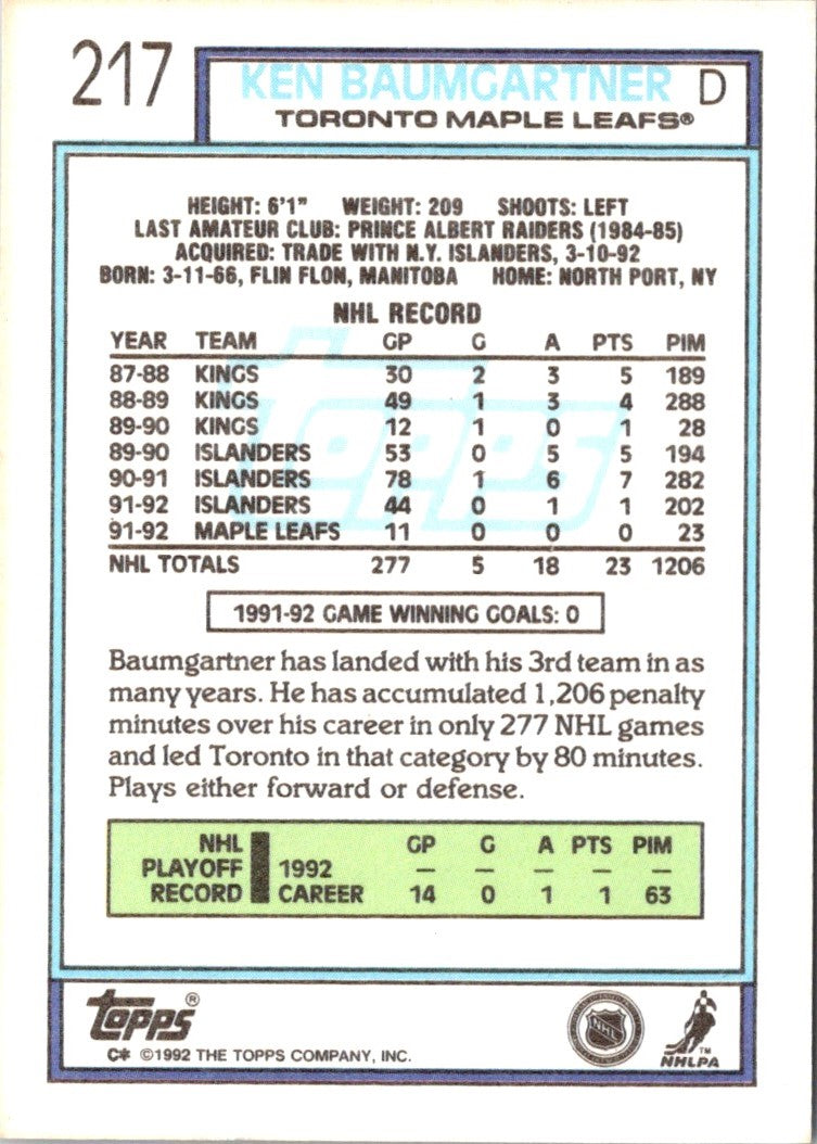 1992 Topps Ken Baumgartner