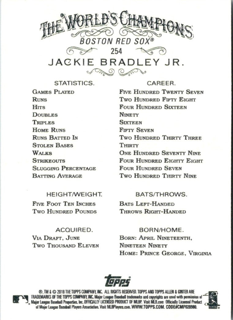2018 Topps Allen & Ginter Jackie Bradley Jr.