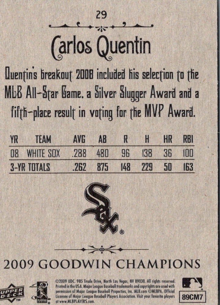 2009 Upper Deck Goodwin Champions Carlos Quentin