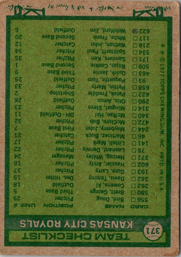 1977 Topps Kansas City Royals - Whitey Herzog