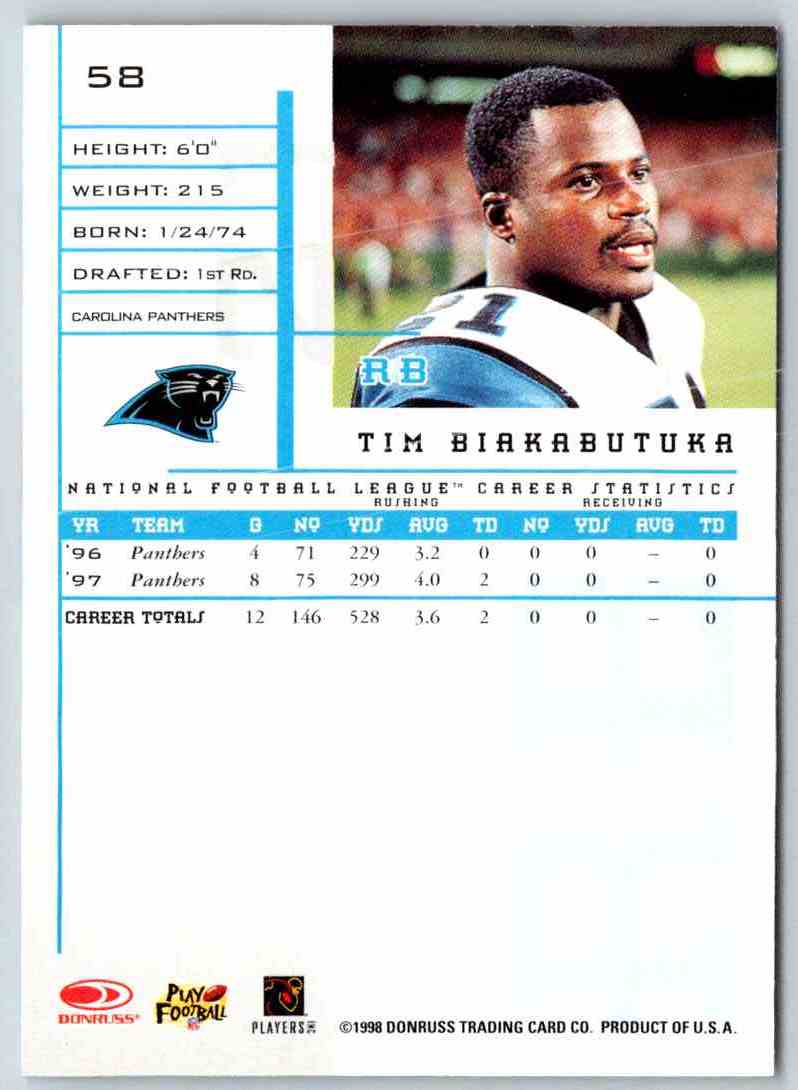 1998 Leaf Rookies And Stars Tim Biakabutuka