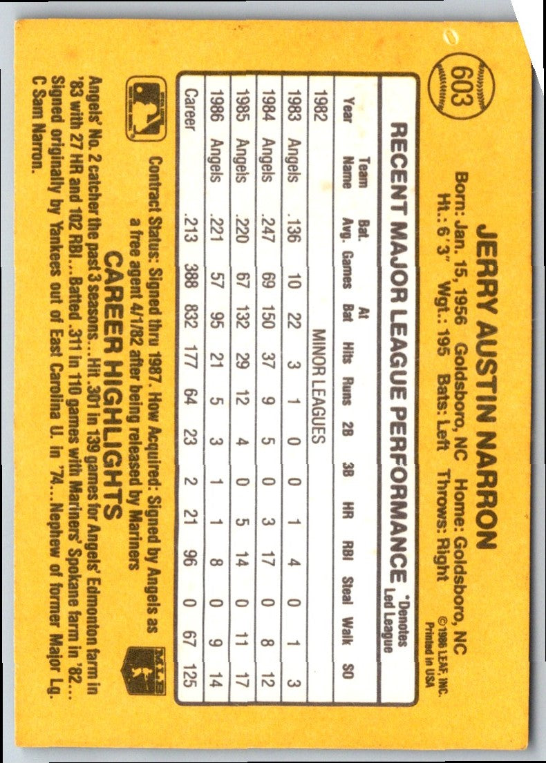 1986 Donruss Jerry Narron
