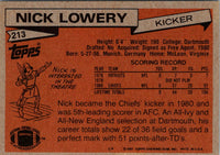 1981 Topps Nick Lowery #213 Rookie NM-MT