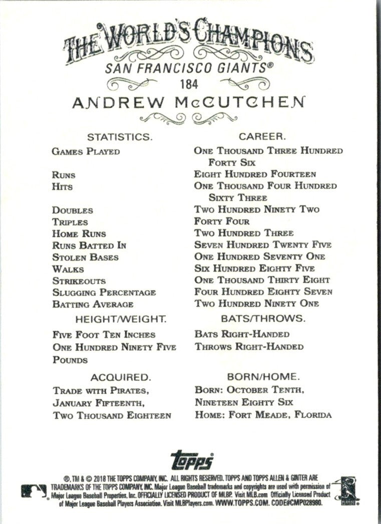 2018 Topps Allen & Ginter Andrew McCutchen