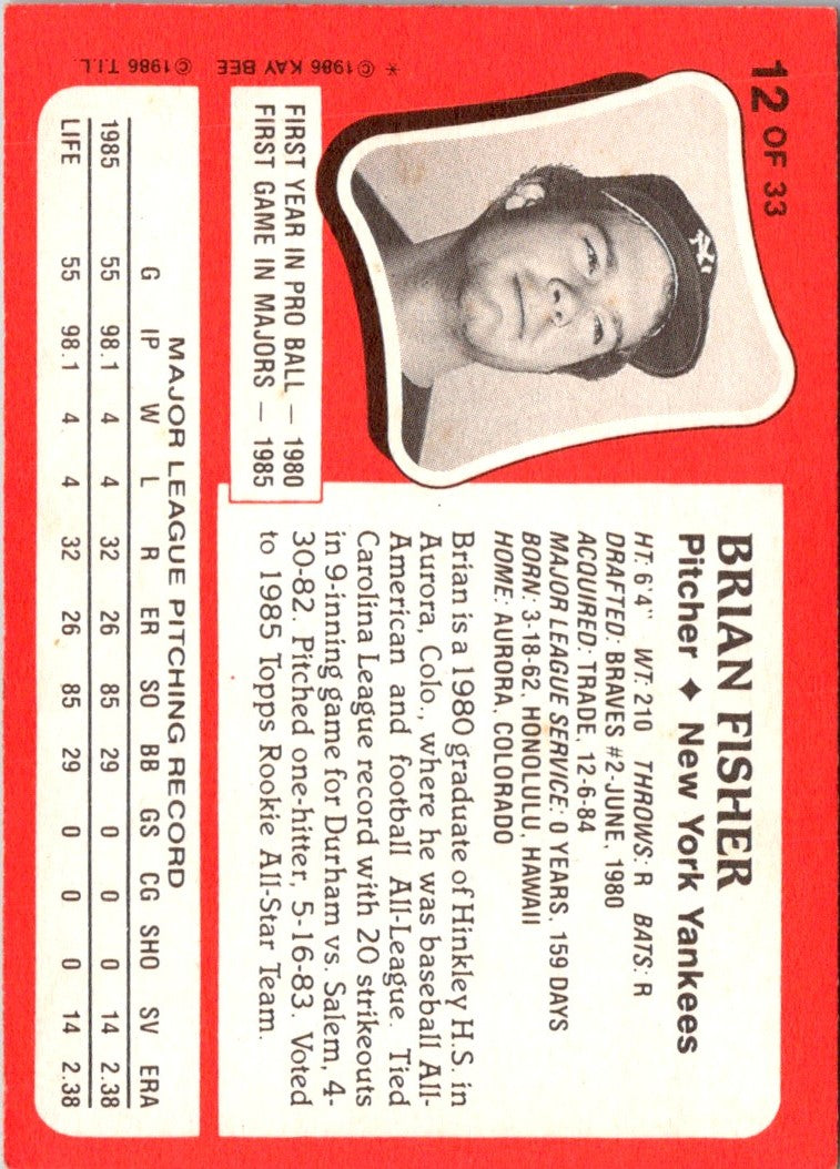 1986 Topps Kay-Bee Young Superstars of Baseball Brian Fisher