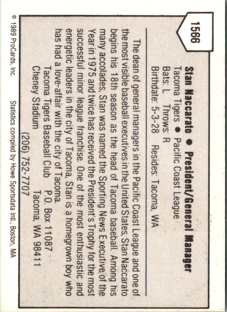 1989 ProCards Minor League Team Sets Stan Naccarato