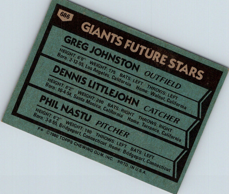 1980 Topps Giants Future Stars - Greg Johnston/Dennis Littlejohn/Phil Nastu