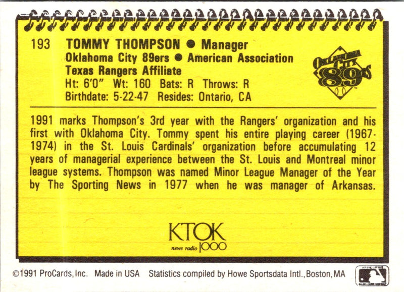 1991 ProCards Tommy Thompson