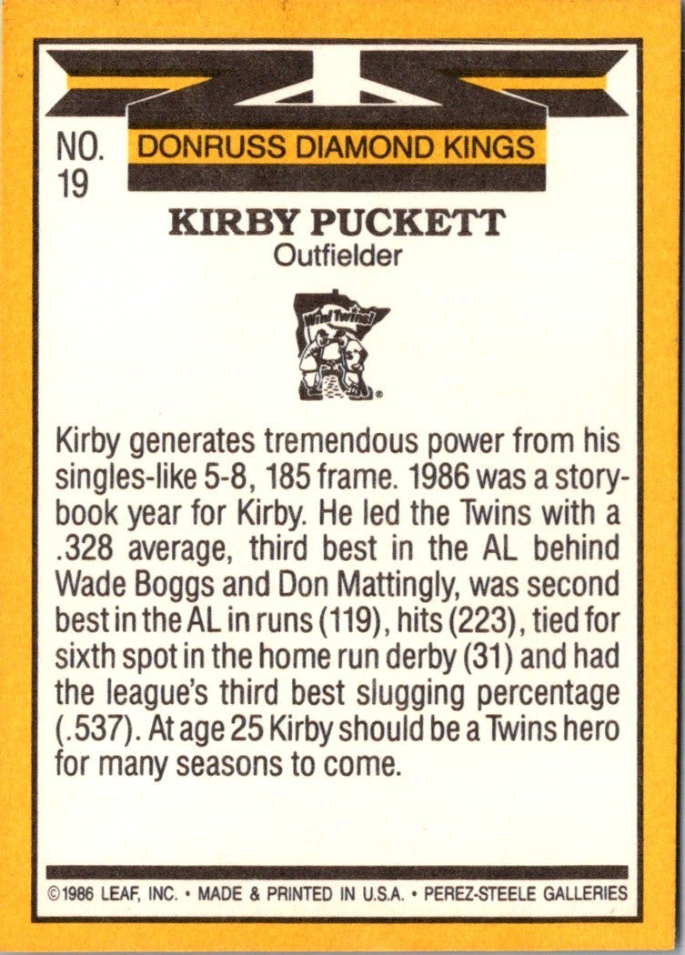 1987 Donruss Super Diamond Kings Kirby Puckett