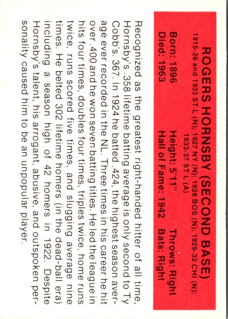 1987 Hygrade All-Time Greats Rogers Hornsby