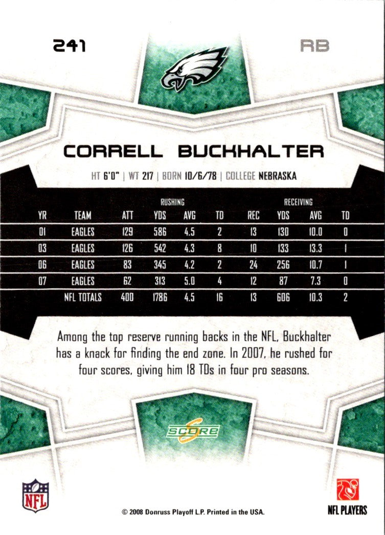 2008 Score Super Bowl XLIII Correll Buckhalter